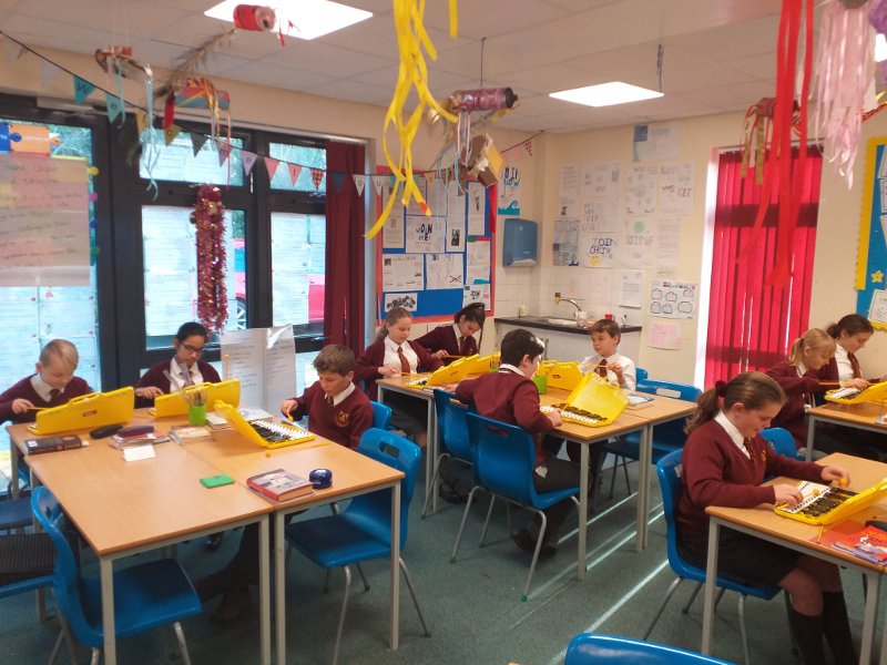 Priors School year 6 with their new glockenspiels